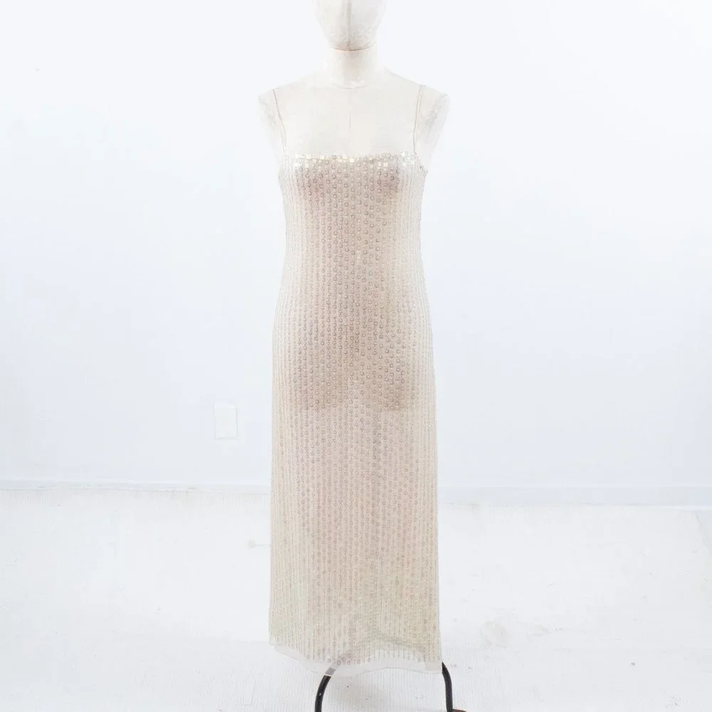 SOLD Dress Vintage 90s Genny Prada 4 Silk Hologram Sequin Formal Wedding Gown - Picture 13 of 15